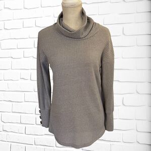 Medium Cowl Neck Lightweight Long Sleeve Top with Beautiful Button Accent Sleeve